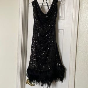 Black sequin feather dress